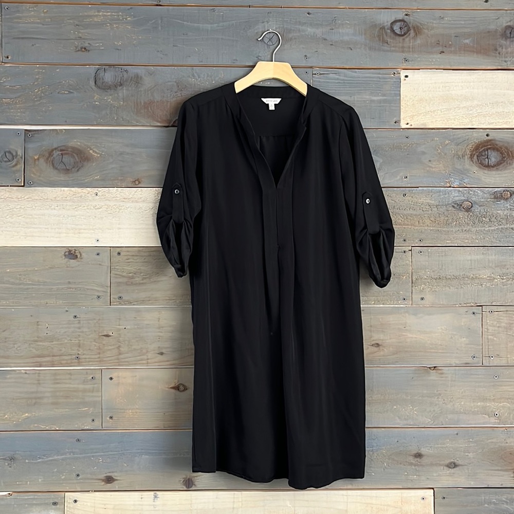 Max Studio Flowy Black Shirt Dress with Tab Long Sleeves S